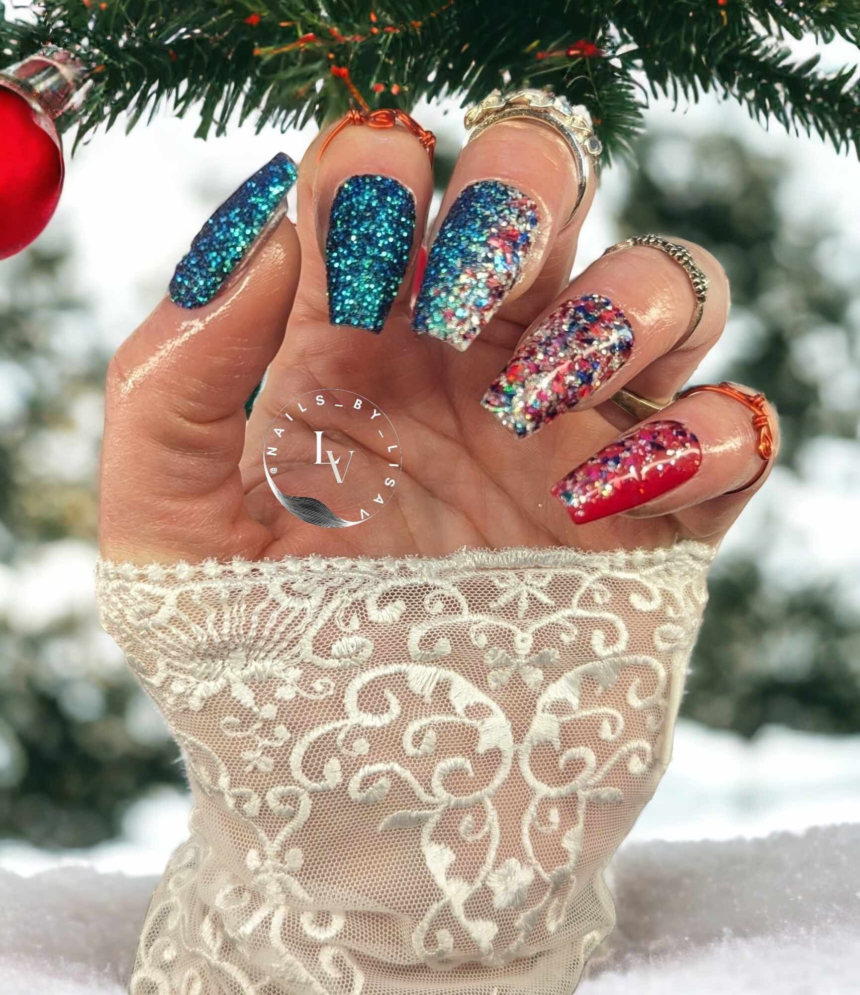 Celebration Envy Mani / Celebration, Emerald Envy Glitters / Ruby Red Solid / Acrylic Nail Dip Powder