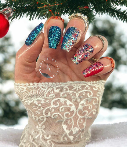Celebration Envy Mani / Celebration, Emerald Envy Glitters / Ruby Red Solid / Acrylic Nail Dip Powder