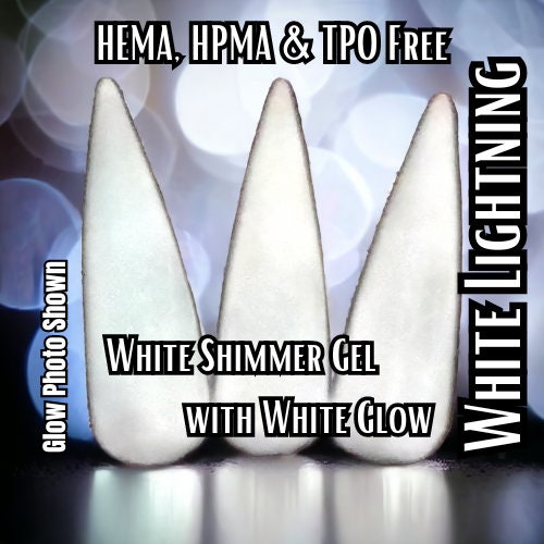 White Lightning Glow Gel Polish Mani | Shimmer White | Glow Bright White | HEMA, HPMA, TPO, 30 Free uv/led | 15ml | Soak Off | Gel Nails