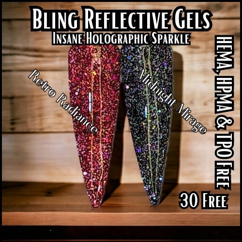 Reflective Black & Red Gels | Midnight Mirage, Retro Radiance | HEMA, HPMA, TPO Free uv/led | 15ml | Soak Off |