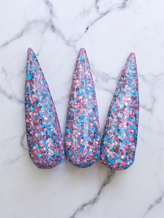 Color My World | Light Blue & Pink Holographic Mid chunky Glitter | Acrylic Nail Dip Powder