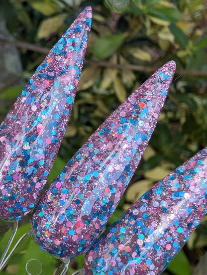 Color My World | Light Blue & Pink Holographic Mid chunky Glitter | Acrylic Nail Dip Powder
