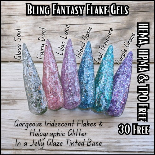 Lilac Lace Fantasy Flake Glitter Gel Polish | Flakes & Holographic Glitters, Lilac Jelly Base | HEMA, HPMA, TPO, 30 Free uv/led | 15ml |