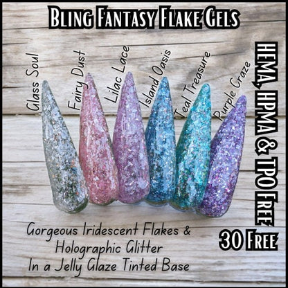 Lilac Lace Fantasy Flake Glitter Gel Polish | Flakes & Holographic Glitters, Lilac Jelly Base | HEMA, HPMA, TPO, 30 Free uv/led | 15ml |
