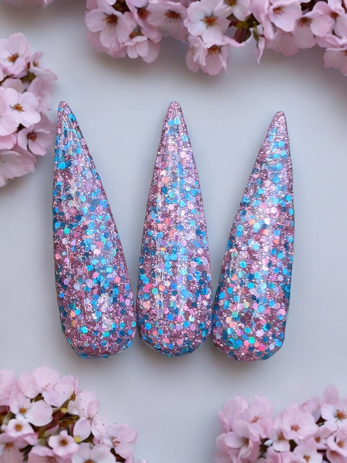 Color My World | Light Blue & Pink Holographic Mid chunky Glitter | Acrylic Nail Dip Powder