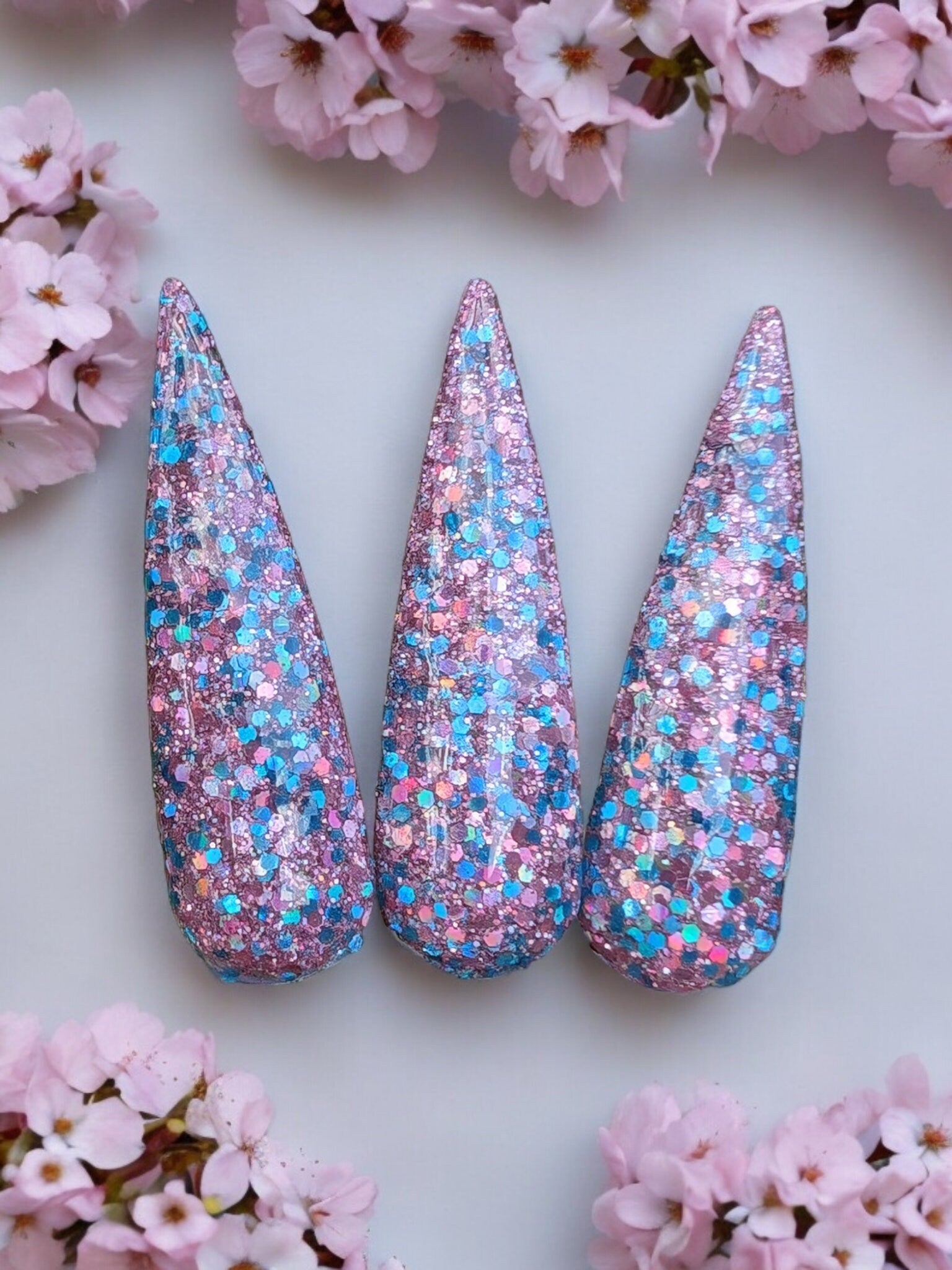 Color My World | Light Blue & Pink Holographic Mid chunky Glitter | Acrylic Nail Dip Powder