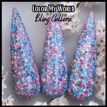 Color My World | Light Blue & Pink Holographic Mid chunky Glitter | Acrylic Nail Dip Powder
