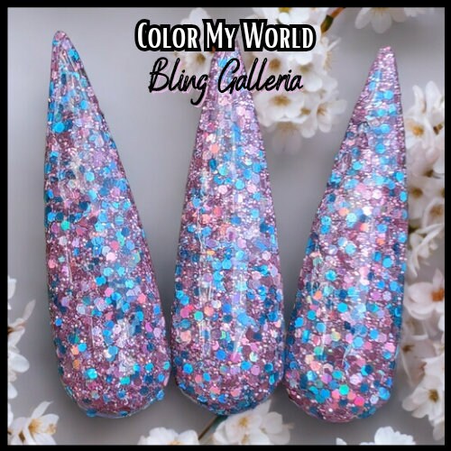 Color My World | Light Blue & Pink Holographic Mid chunky Glitter | Acrylic Nail Dip Powder