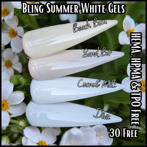 White Tonal Gels | Diva, Coconut Milk, Milky White, Beach Bum, Sand Bar | HEMA, HPMA, TPO Free uv/led | 30 Free | 15ml | Soak Off