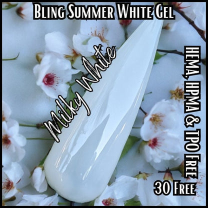 Milky White Gel | Summer White Gels | HEMA, HPMA, TPO, 30 Free uv/led | 15ml | Soak Off |
