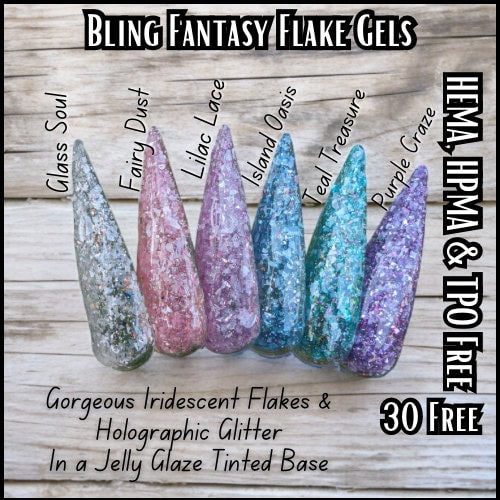 Hip Hot Glow Pink, Teal Treasure Glitter Gel Mani | Flakes & Holographic Glitters in a Teal Jelly Base | HEMA, HPMA, TPO Free uv/led | 15ml