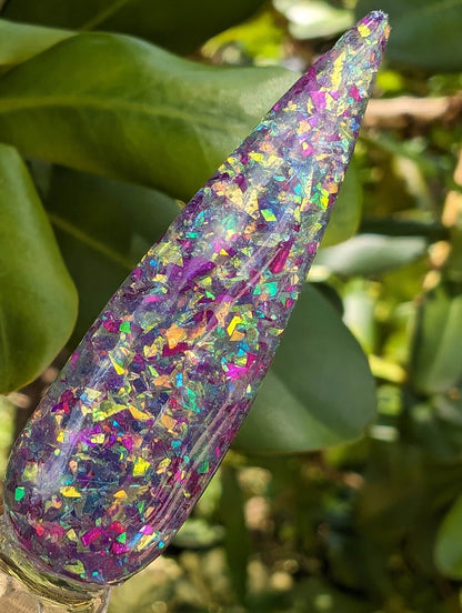 Pretty n Purple Flakie Mani / A Rainbow of Colors Mixed Among Purple and Fuchsia Flakes / Acrylic Nail Dip Powder