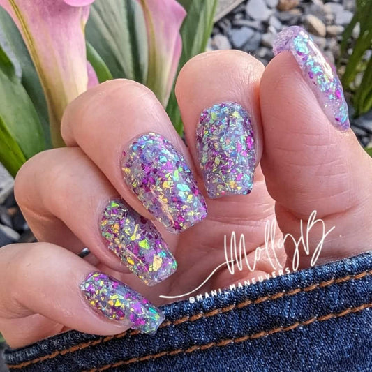 Pretty n Purple Flakie Mani / A Rainbow of Colors Mixed Among Purple and Fuchsia Flakes / Acrylic Nail Dip Powder