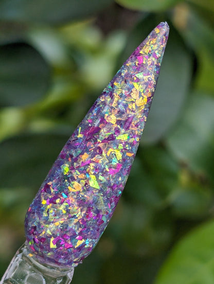 Pretty n Purple Flakie Mani / A Rainbow of Colors Mixed Among Purple and Fuchsia Flakes / Acrylic Nail Dip Powder
