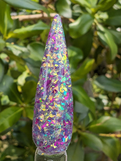 Pretty n Purple Flakie Mani / A Rainbow of Colors Mixed Among Purple and Fuchsia Flakes / Acrylic Nail Dip Powder