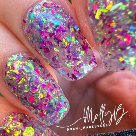 Pretty n Purple Flakie Mani / A Rainbow of Colors Mixed Among Purple and Fuchsia Flakes / Acrylic Nail Dip Powder