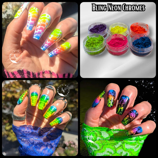 Neon CHROMES | Florescent Effect Chromes Powder | Colorful Solid Coverage | Chrome Pigment | Not Dip