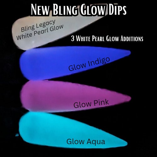 Indigo, Pink and Aqua GLOW Dip - White Pearl Silky Satin Solid White Daylight Dip that GLOWs / Acrylic Nail Dip Powder