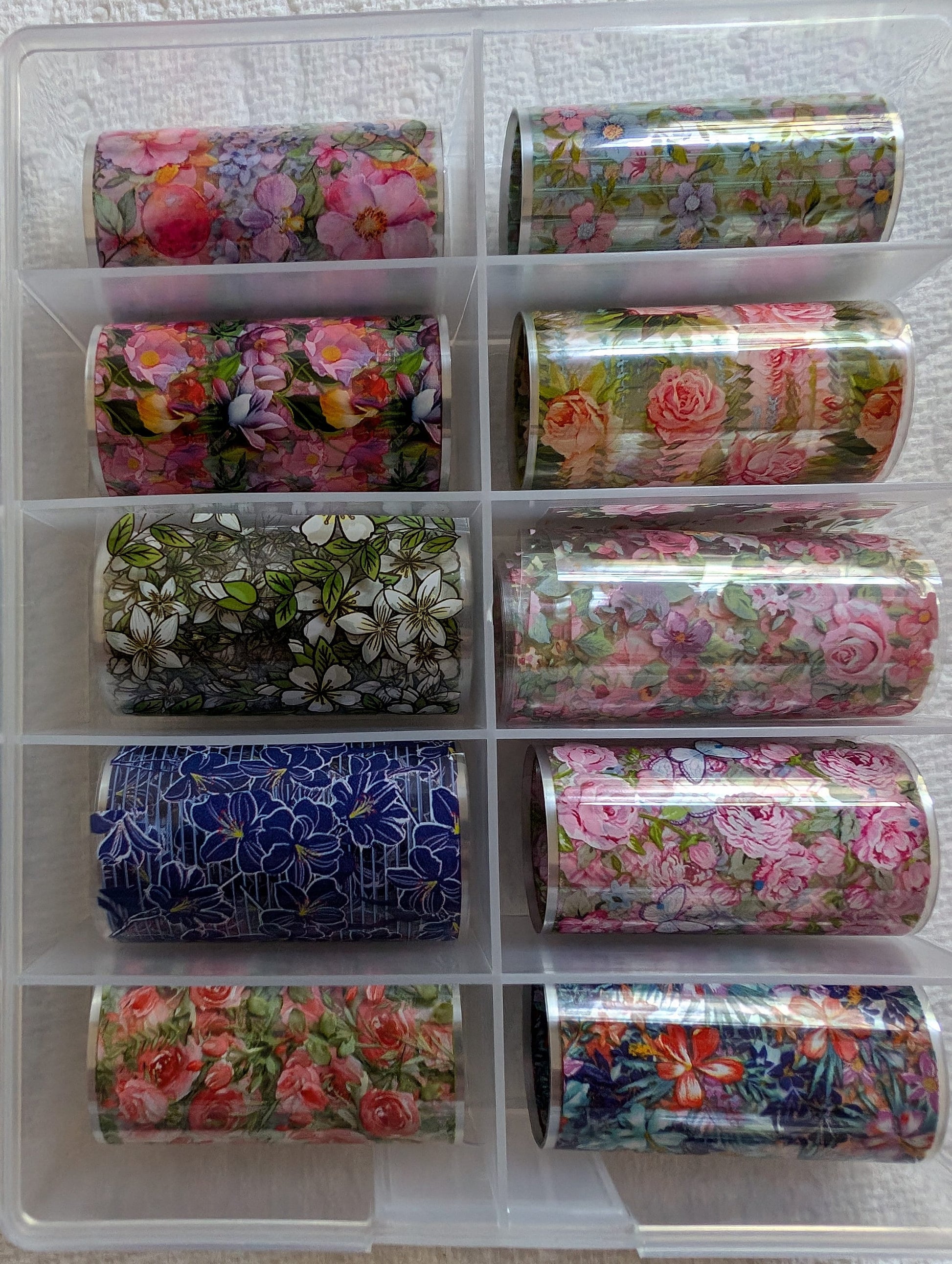 Flower Transfer Foil Overlay Set #1 | Floral Watercolor Accent Nails or Entire Mani | Apply Over Transfer Gel | 10 Strips 40in x1.5in each |