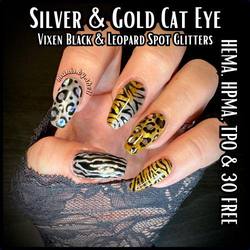 Gold & Silver Animal Print Mani | Cat Eye | Vixen Solid Black Gel Polish | HEMA, HPMA, TPO Free uv/led | 15ml Bottle | Soak Off | Gel Nail