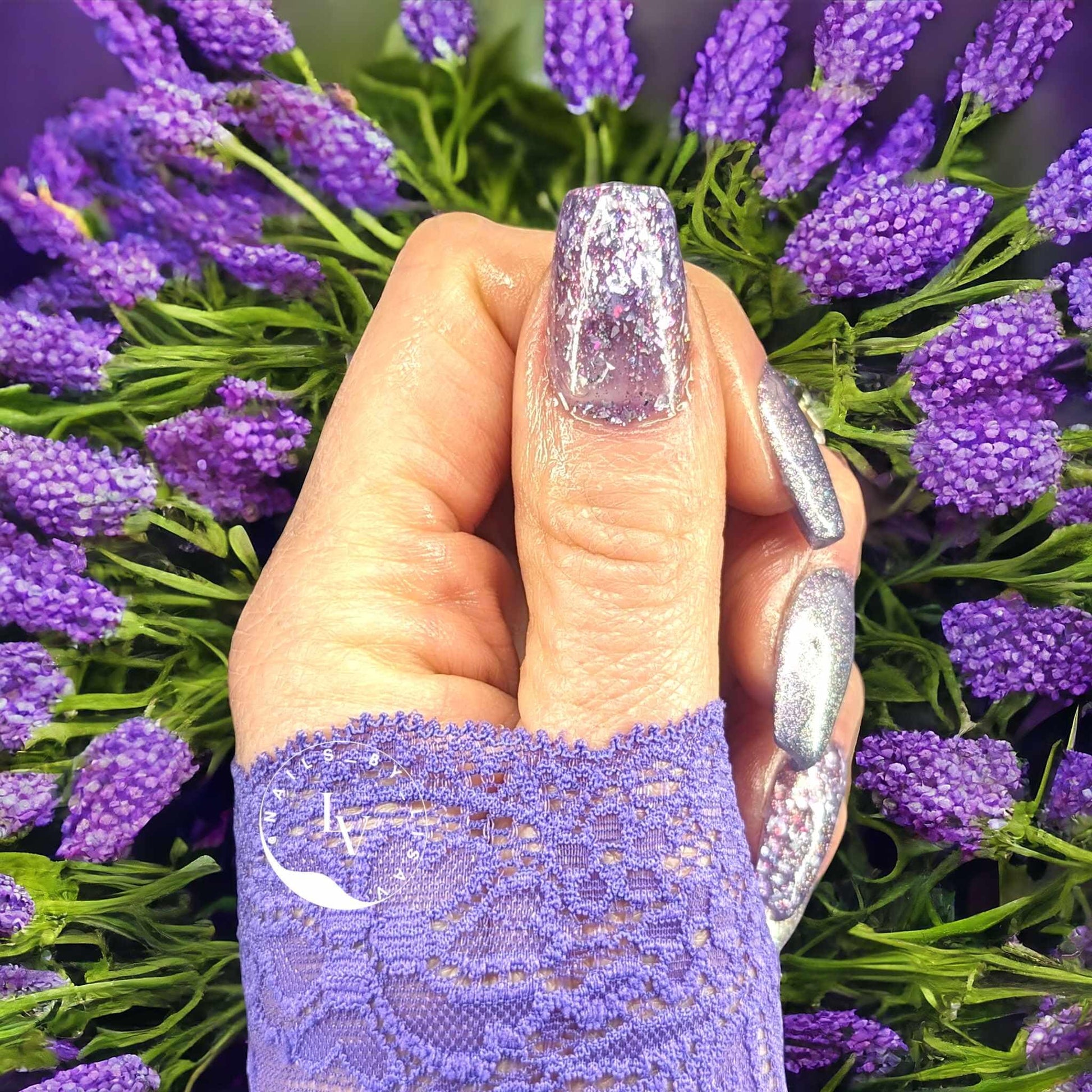 Aquarius Mermaid Micro Flake and Purple Craze Flake Glitter Gel Mani | 30 Free | HEMA, HPMA, TPO Free uv/led | 15ml | Soak Off |