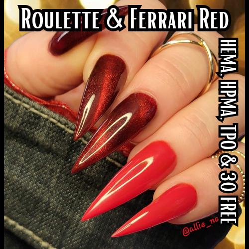 Ferrari Red Glow Solid & Roulette Gel Cat Eye Polish Mani - HEMA, HPMA ...