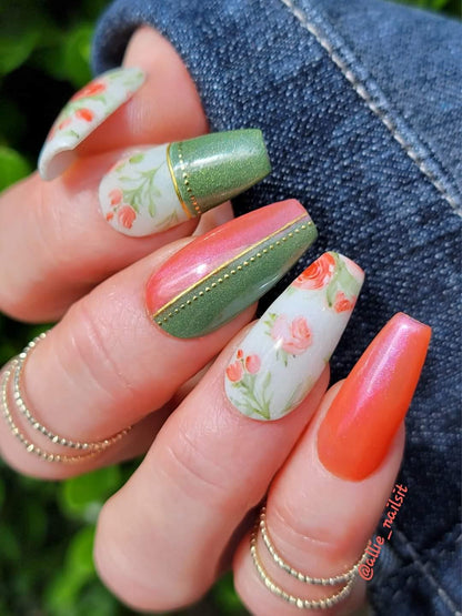 Flower Transfer Foil Overlay Set #1 | Floral Watercolor Accent Nails or Entire Mani | Apply Over Transfer Gel | 10 Strips 40in x1.5in each |