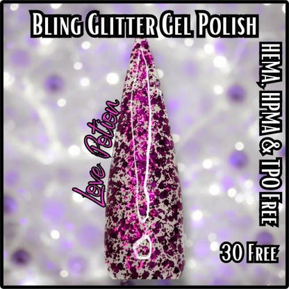 Love Potion Glitter Gel Polish | HEMA, HPMA, TPO Free uv/led | 15ml | Soak Off | Non-Yellowing | Gel Nail