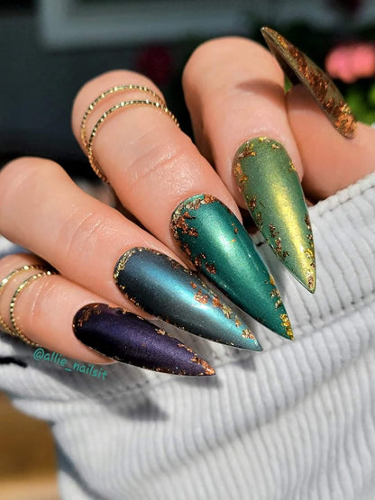 Chrome Jewel Mani | Malachite, Seaside, Eminence, Olive Branch, Mossy | Autumn Reflections Collection | Acrylic Nail Dip Powder