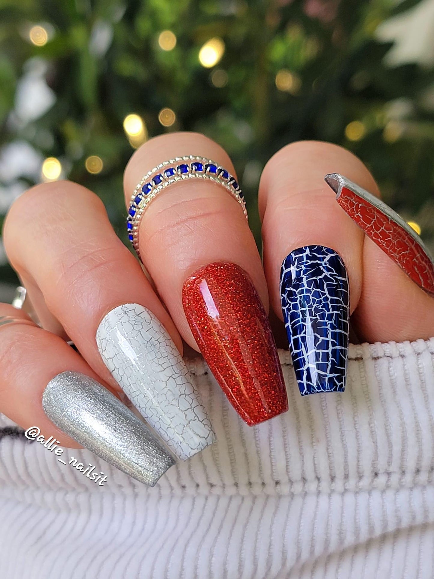 Patriotic Crackle Mani | Red, White and Blue Crackle Gels | Shimmer Silver, White Bases | HEMA, HPMA, TPO, 30 Free uv/led | 15ml
