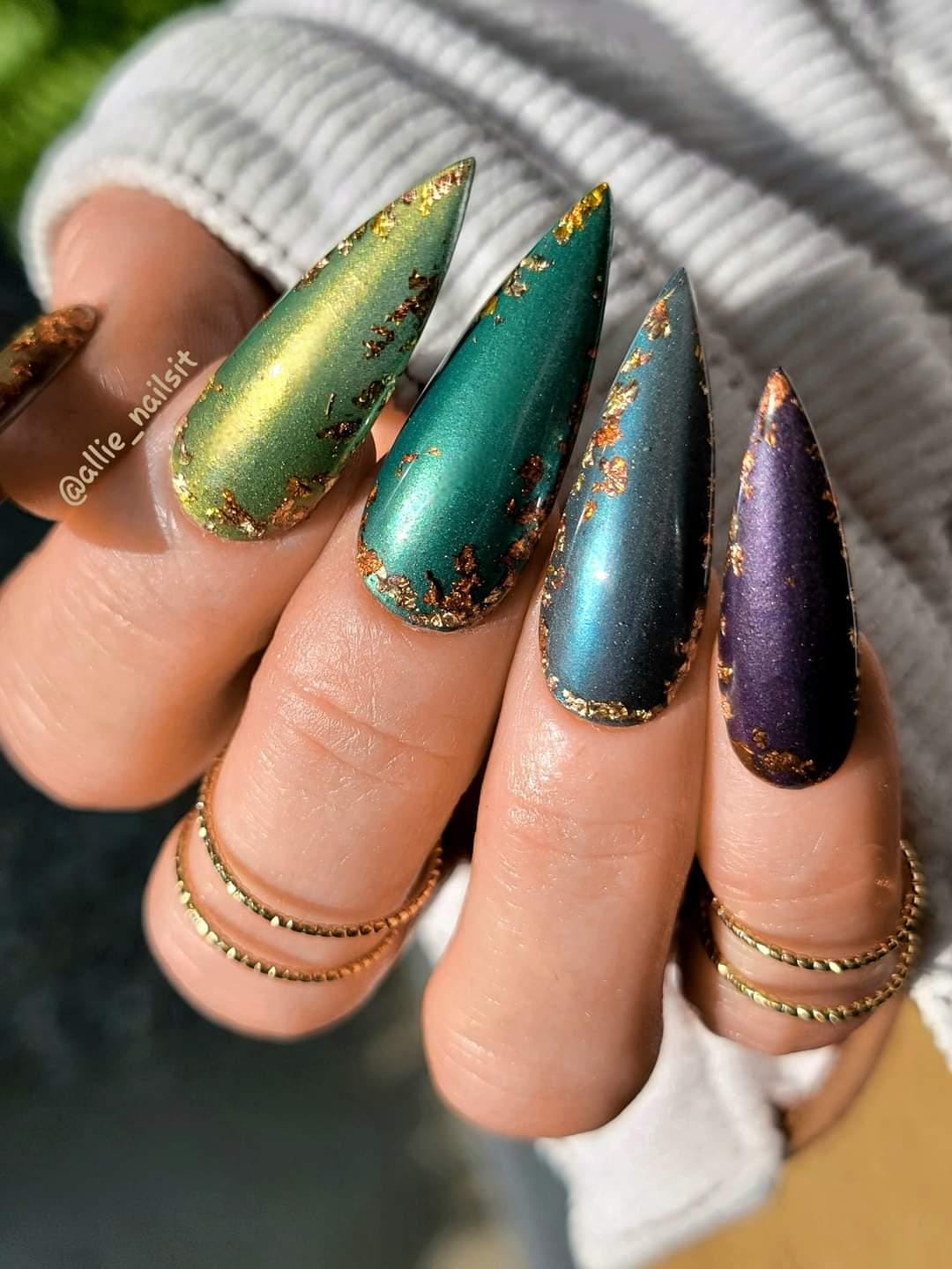 Chrome Jewel Mani | Malachite, Seaside, Eminence, Olive Branch, Mossy | Autumn Reflections Collection | Acrylic Nail Dip Powder