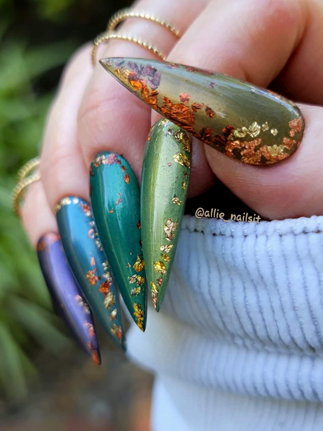 Chrome Jewel Mani | Malachite, Seaside, Eminence, Olive Branch, Mossy | Autumn Reflections Collection | Acrylic Nail Dip Powder