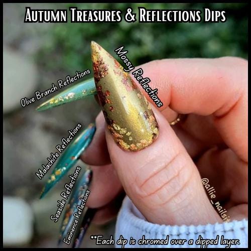 Chrome Jewel Mani | Malachite, Seaside, Eminence, Olive Branch, Mossy | Autumn Reflections Collection | Acrylic Nail Dip Powder