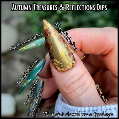 Chrome Jewel Mani | Malachite, Seaside, Eminence, Olive Branch, Mossy | Autumn Reflections Collection | Acrylic Nail Dip Powder