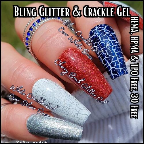 Gold, Silver & White Gel Polish | Holidays | Crackle Base |HEMA, HPMA, TPO Free uv/led | 15ml | Soak Off | Non-Yellowing | Gel Nail