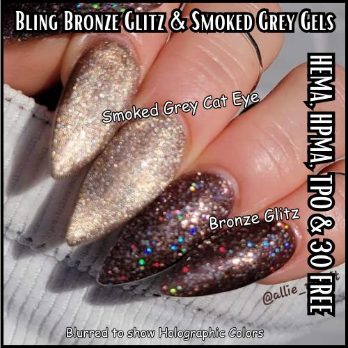 Bronze Glitz Smokey Grey Cat Eye Mani - Holo Micro Glitter Gel - HEMA, HPMA, TPO Free