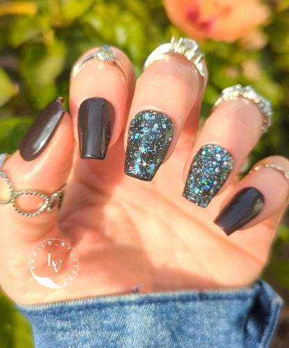 Deepest Desire Silver Sparkle Gel Mani - Near Black Solid Gel - Silver Sparkle Holo Glitter Gel - HEMA, HPMA, TPO Free