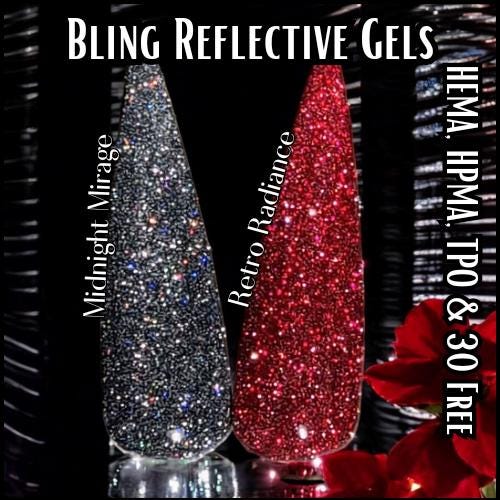 Midnight Mirage Reflective Black Gel | Lights up under Flash | HEMA, HPMA, TPO Free uv/led | 15ml | Soak Off |