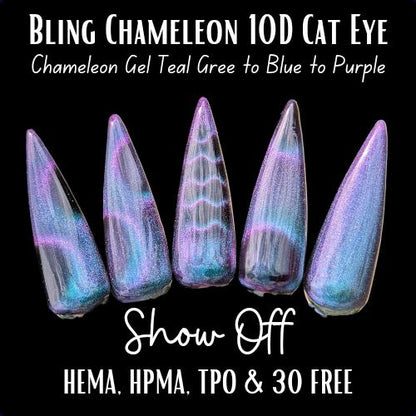 10D Cat Eye Gel Marble Design | Show Off | Tiger Eye | Chameleon Shimmery Cat Eye | HEMA, HPMA, TPO, 30 Free uv/led | 15ml | Gel Nail