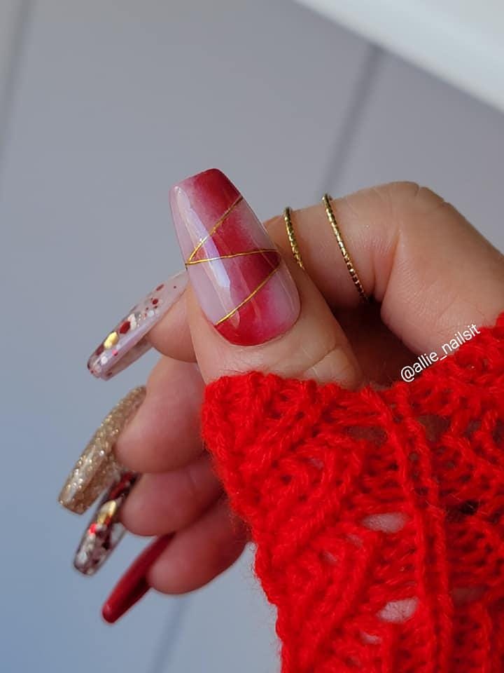 Peppermint Kisses Red Ruby Trio 2 | Red & White Flakes, Shards | White Pearl Glow Powder | Acrylic Nail Dip Powder