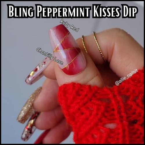 Peppermint Kisses Red Ruby Trio 2 | Red & White Flakes, Shards | White Pearl Glow Powder | Acrylic Nail Dip Powder