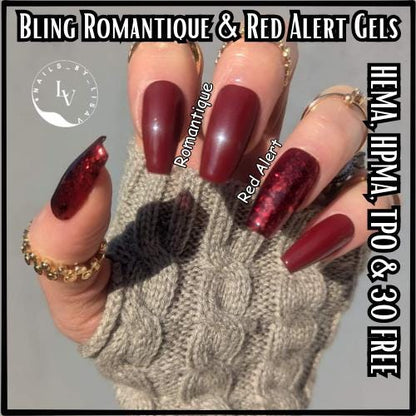 Romantique Red Alert Mani Dark Red Solid and Red Glitter Gels | HEMA HPMA TPO Free uv/led | 15ml | Gel Nails