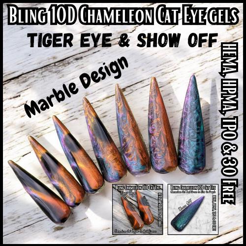 10D Cat Eye Gel Marble Design | Show Off | Tiger Eye | Chameleon Shimmery Cat Eye | HEMA, HPMA, TPO, 30 Free uv/led | 15ml | Gel Nail