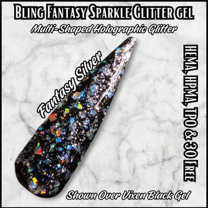 Fantasy Sparkly Collection | Silver Fantasy, Gold Fantasy, Smoke Sparkle | HEMA, HPMA, TPO, 30 Free uv/led | 15ml |
