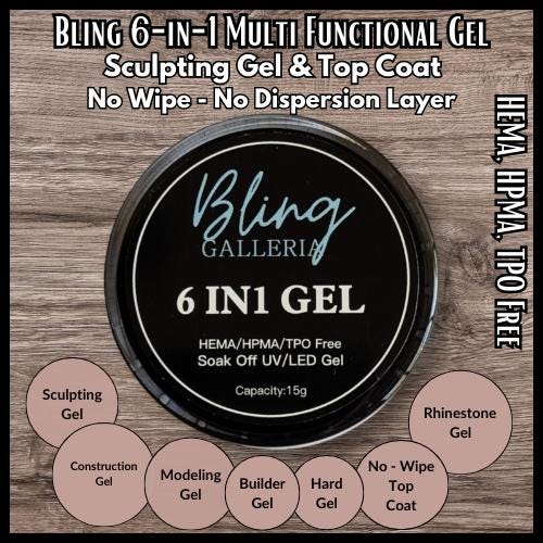 6 in 1 Sculpting and Builder Gel Clear | Modeling Gel | No Wipe No dispersion Layer | 15 ml Jar | HEMA, HPMA, TPO Free uv/led | Soak Off |
