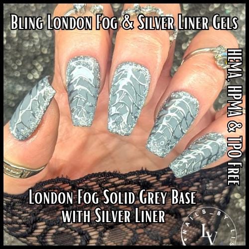London Fog and Silver Liner Mani | Laser Metallic Gel Art Liner Gels | Holographic Silver | HEMA, HPMA, TPO Free | 15ml