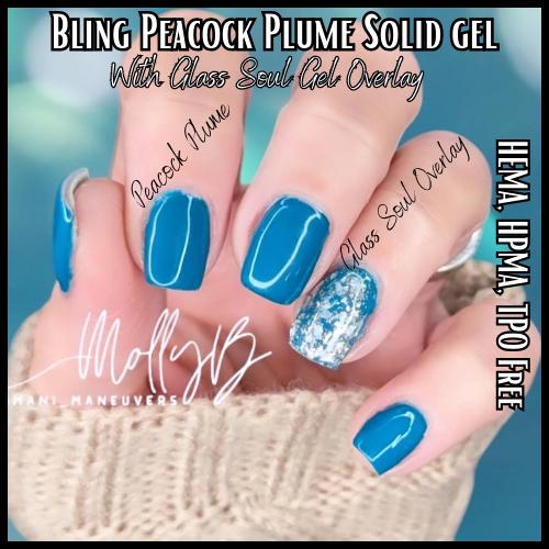 Peacock Plume Solid & Glass Soul Flaky Glitter Gel Mani | Gorgeous Teal Blue | HEMA, HPMA, TPO Free uv/led | 15ml | Gel Nail