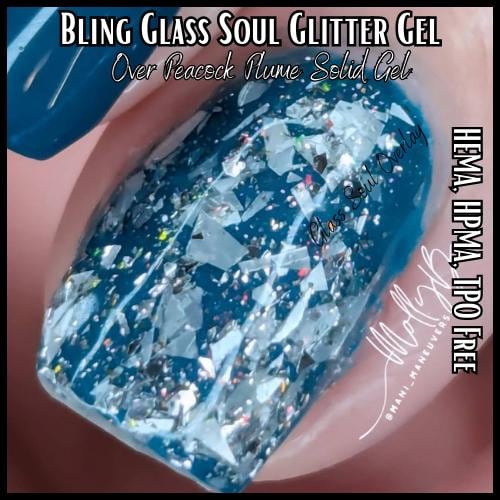 Peacock Plume Solid & Glass Soul Flaky Glitter Gel Mani | Gorgeous Teal Blue | HEMA, HPMA, TPO Free uv/led | 15ml | Gel Nail