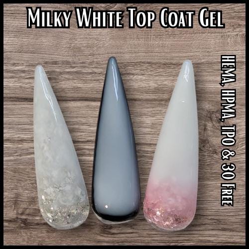 White Milky Top Coat Mani (No Wipe) | Shiny Overlay | HEMA, HPMA, TPO Free uv/led | 15ml | Soak Off
