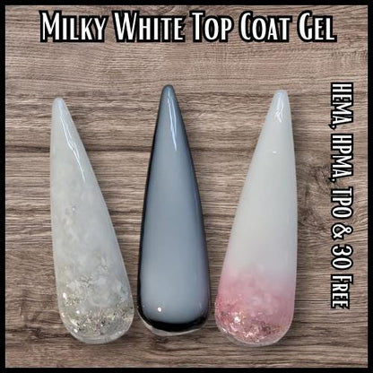 White Milky Top Coat Mani (No Wipe) | Shiny Overlay | HEMA, HPMA, TPO Free uv/led | 15ml | Soak Off